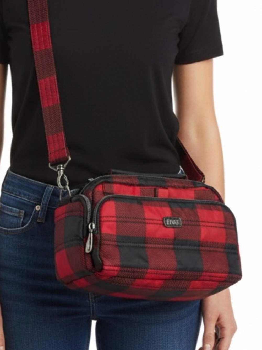 Lug Trolley CB Crossbody East West Red Black Plaid Removable Strap RFID Blocking